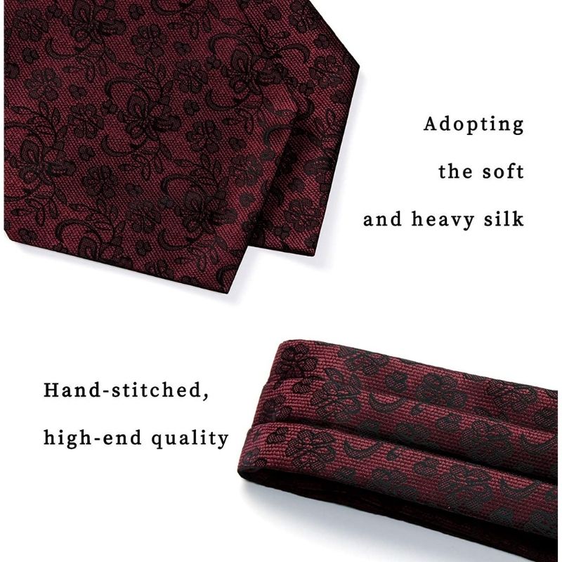 Hisdern Floral Burgundy Ascot Cravat for Men Wedding Formal