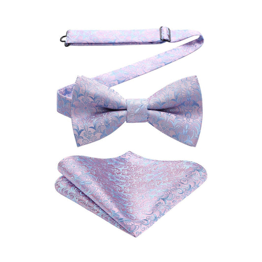 Hisdern Pink Paisley Pre-Tied Bow Tie Set for Wedding