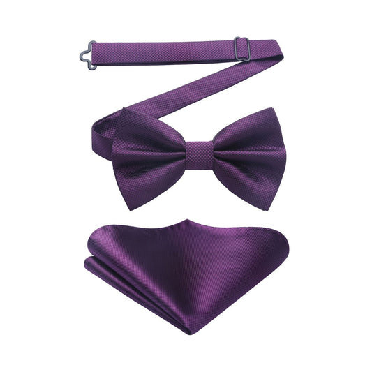 Hisdern Purple Solid Pre-Tied Bow Tie Accessories Set For Evening Wear