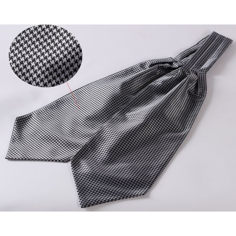 Hisdern Houndstooth Ascot for Men Grey Black Vintage Style Neckwear Set