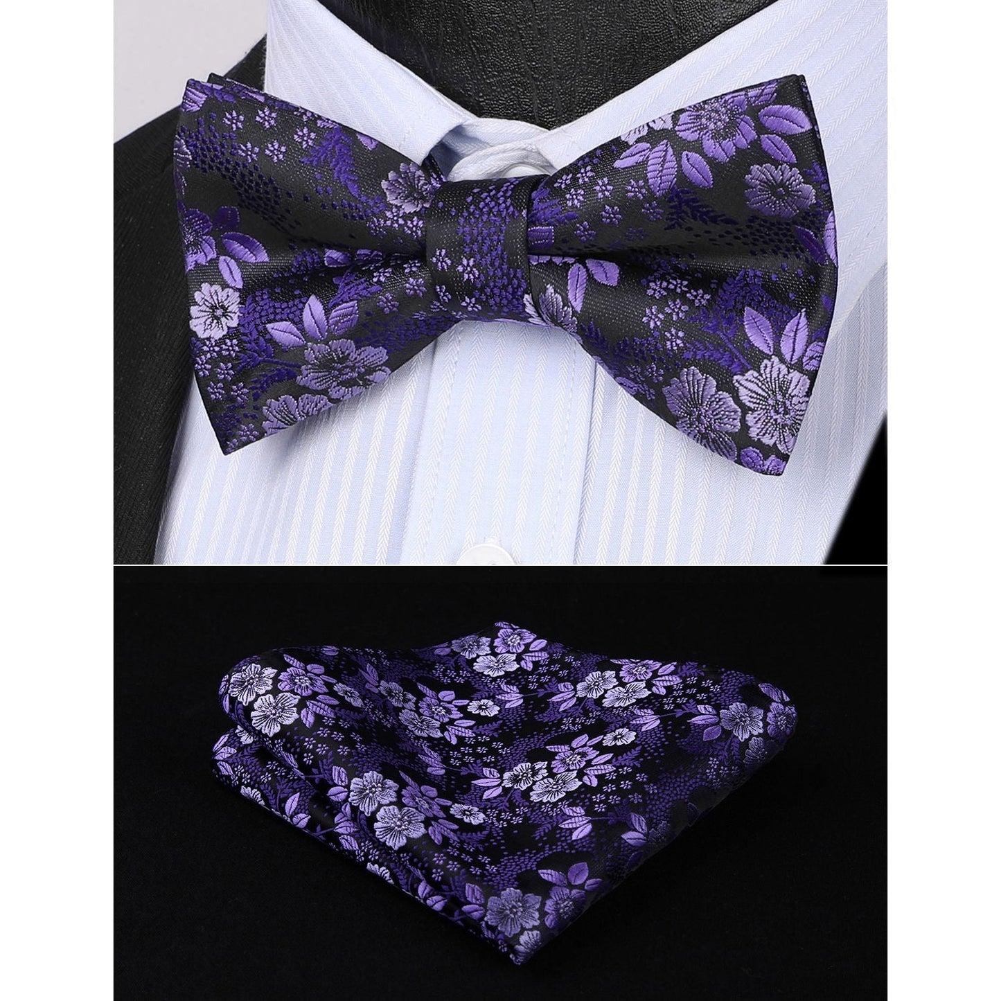 Hisdern Purple Floral Pre-Tied Bow Tie For Evening Wear