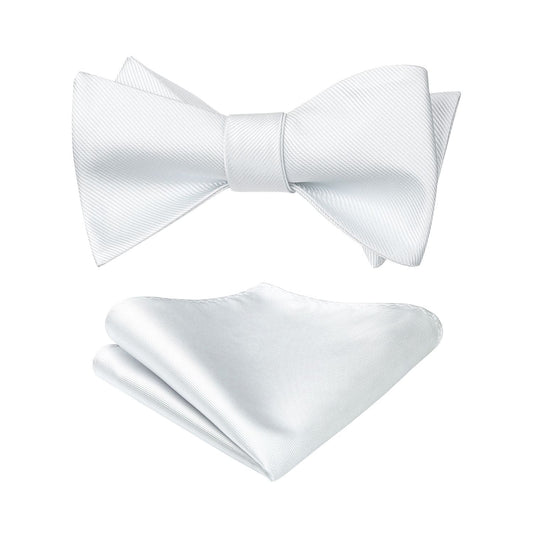 Hisdern White Solid Bow Tie Accessories Set For Evening Wear