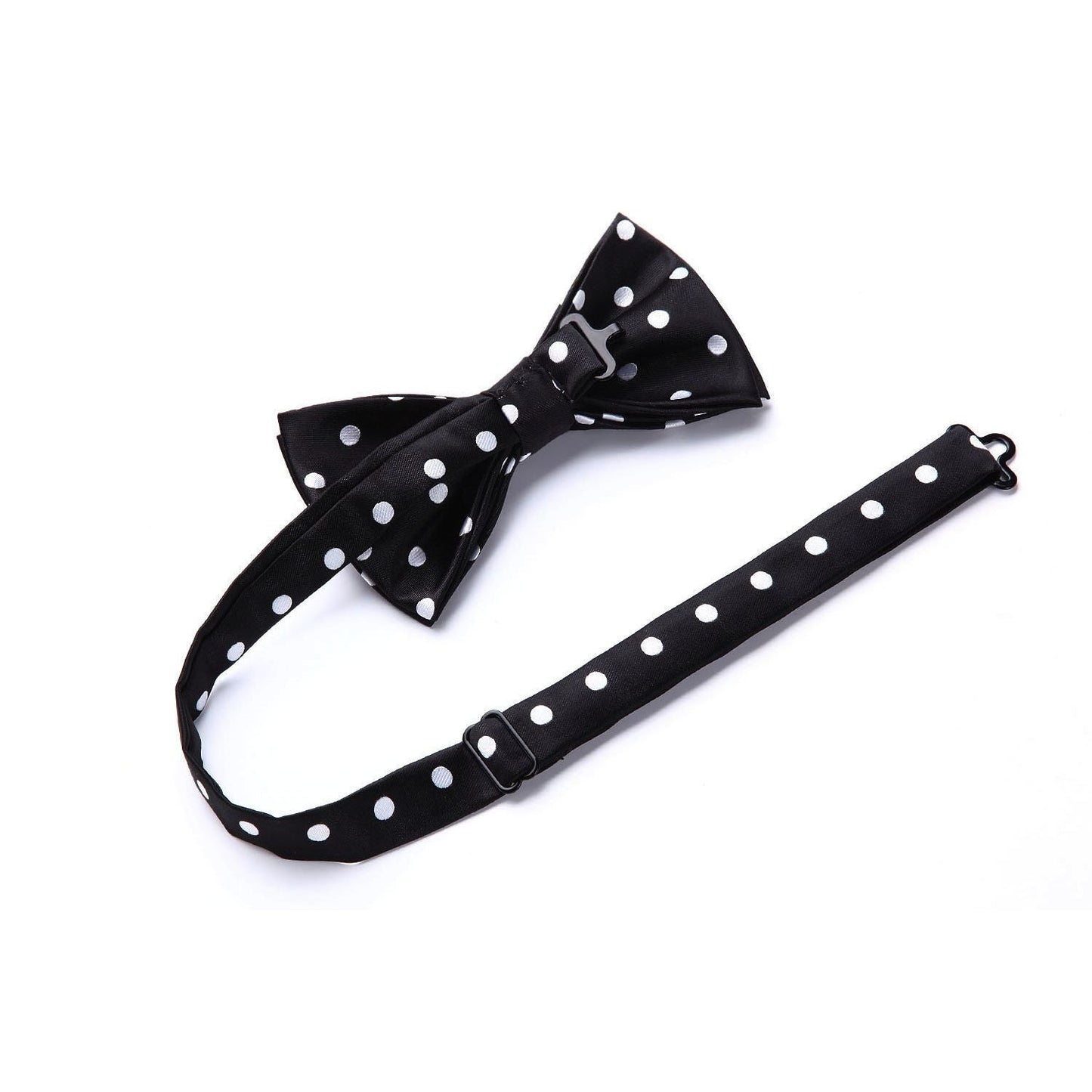 Hisdern Polka Dot Suspenders Pre-Tied Bow Tie Set Black Retro Outfit