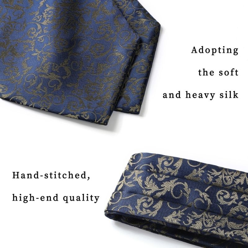 Hisdern Floral Navy Blue Ascot Cravat for Men Wedding Formal