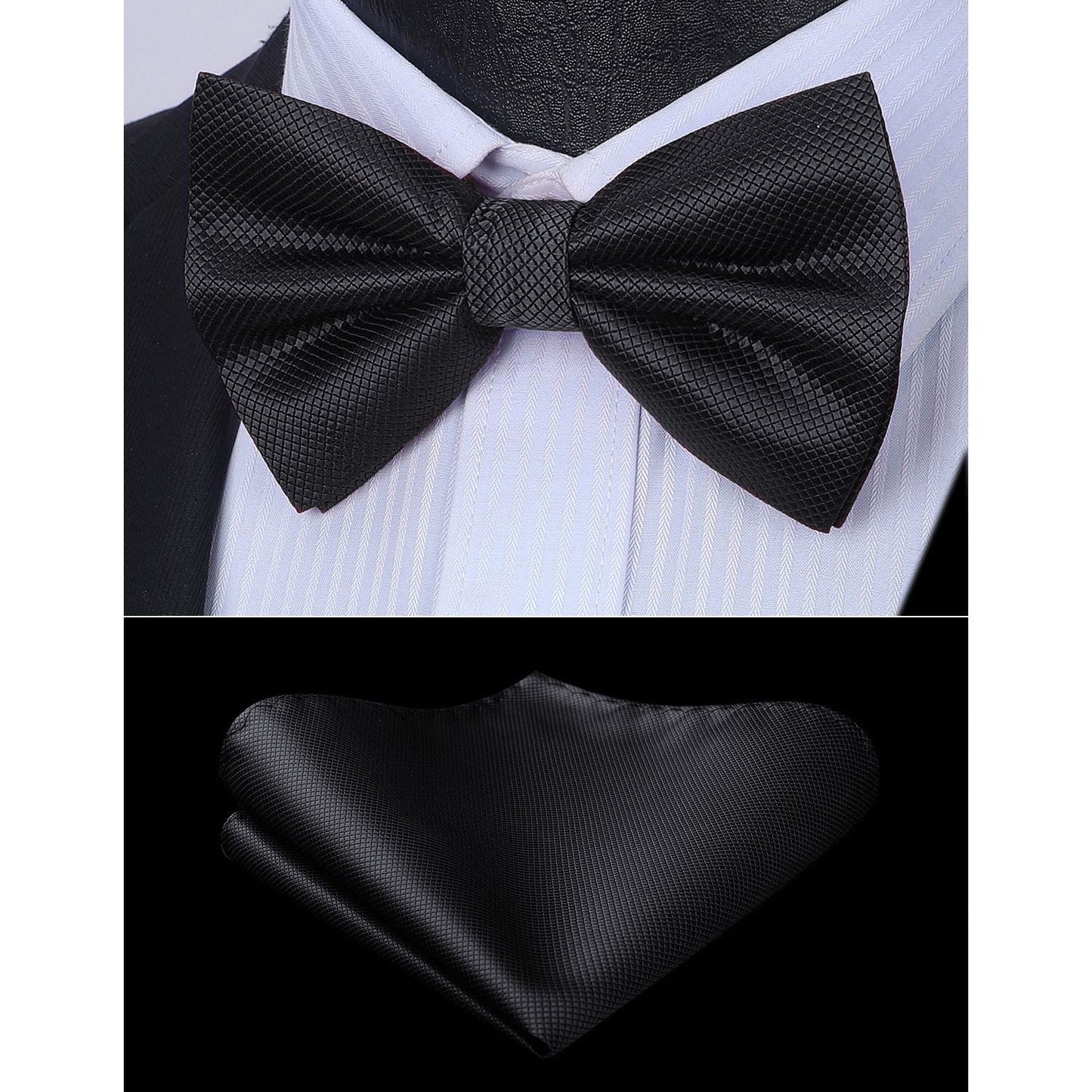 Hisdern Black Solid Pre-Tied Bow Tie Accessories Set For Evening Wear