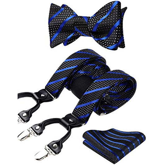 Hisdern Striped Suspenders Bow Tie Set Red Blue Black Groom Outfit
