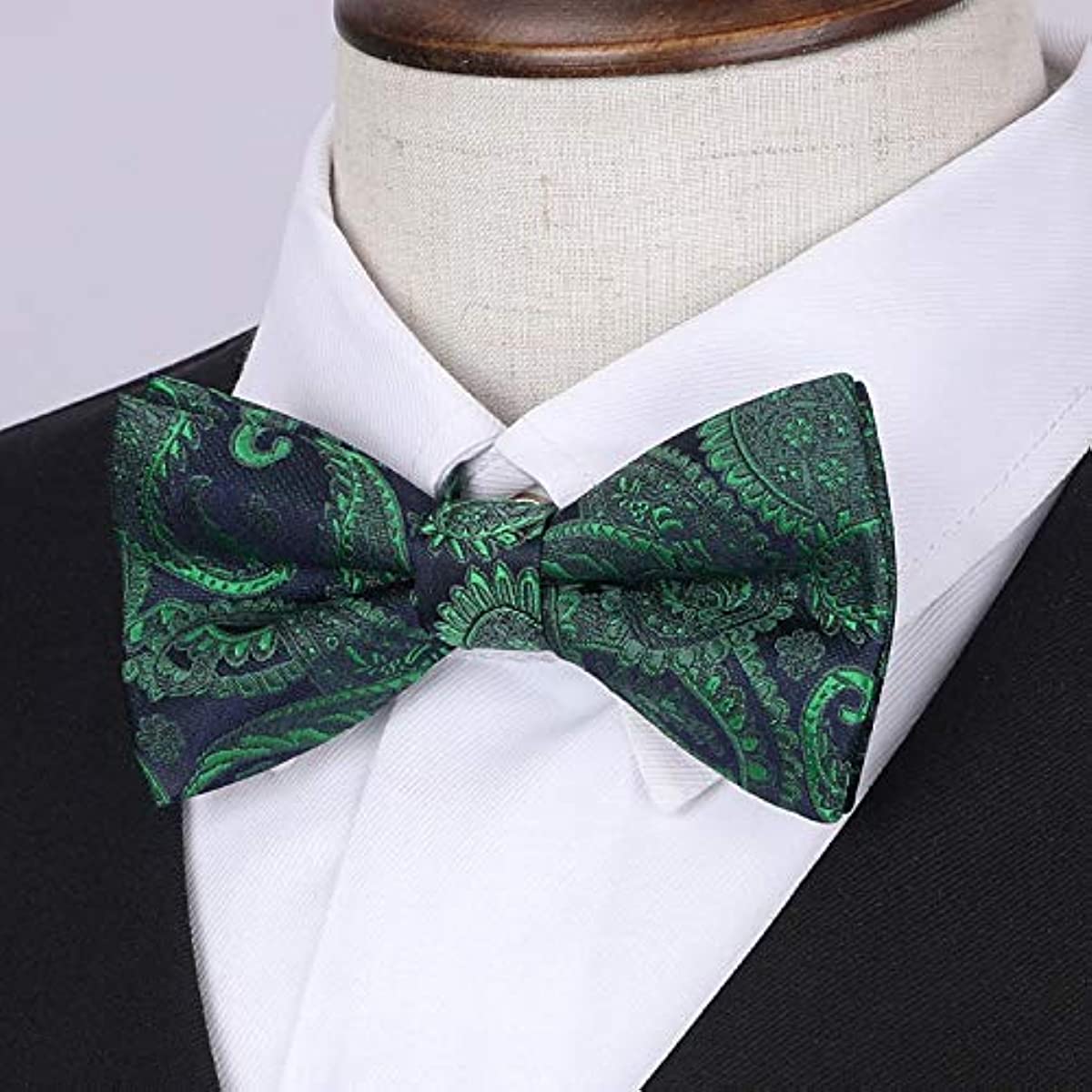Hisdern Green Navy Blue Floral Paisley Pre-Tied Bow Tie for Boys