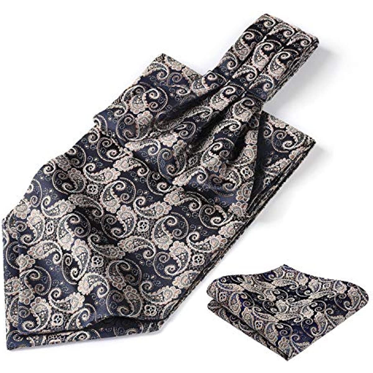 Hisdern Paisley Ascot Cravat for Men Navy Blue Formal Neckwear