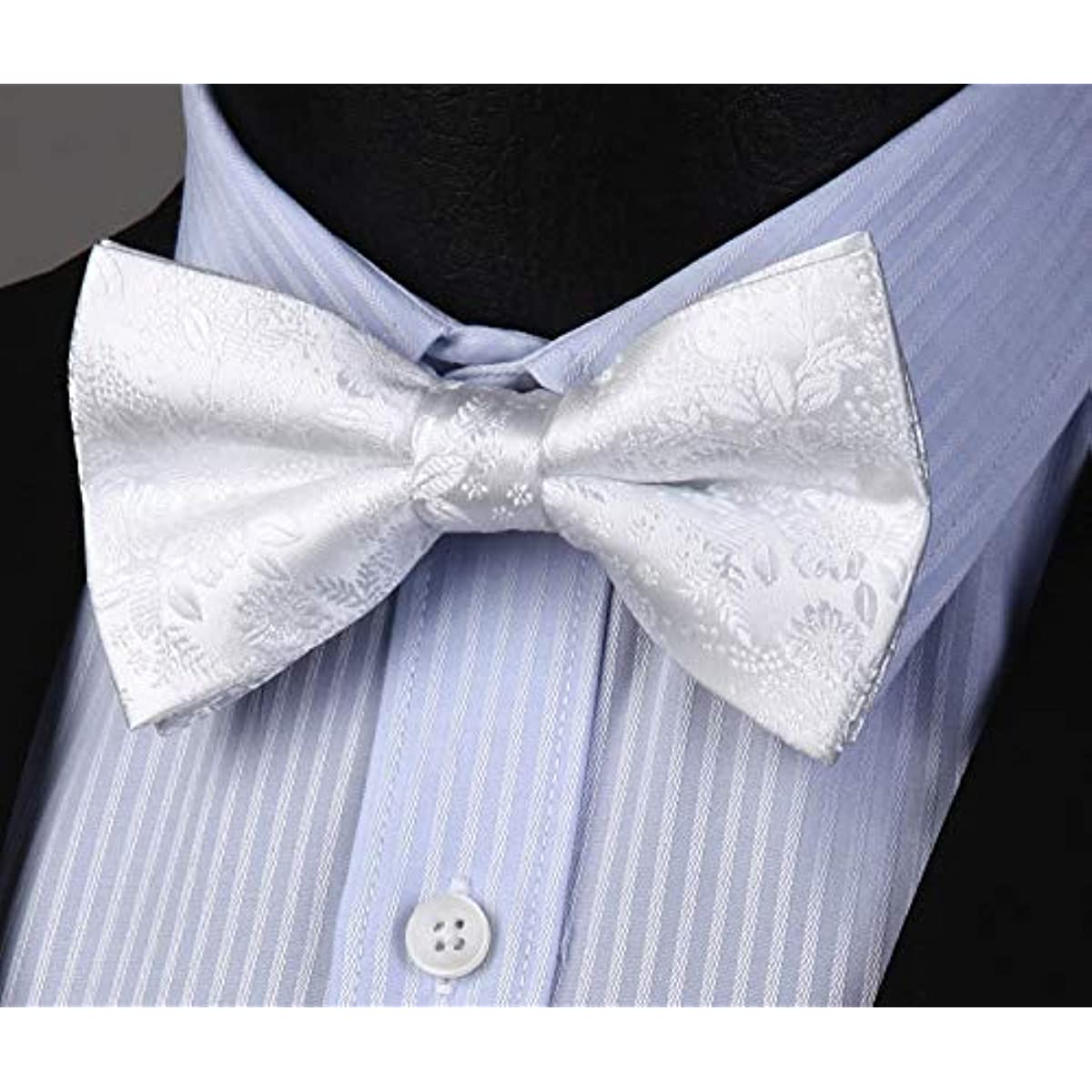 Hisdern White Floral Pre-Tied Bow Tie for Prom