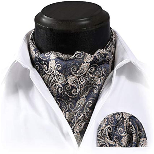 Hisdern Paisley Ascot Cravat for Men Navy Blue Formal Neckwear