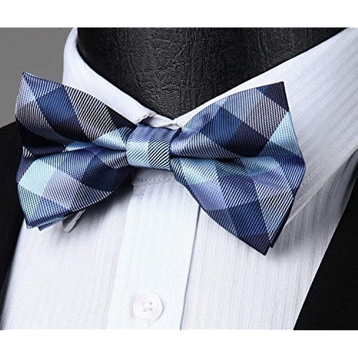 Hisdern Navy Blue Plaid Pre-Tied Bow Tie for Men Classic Formal Business
