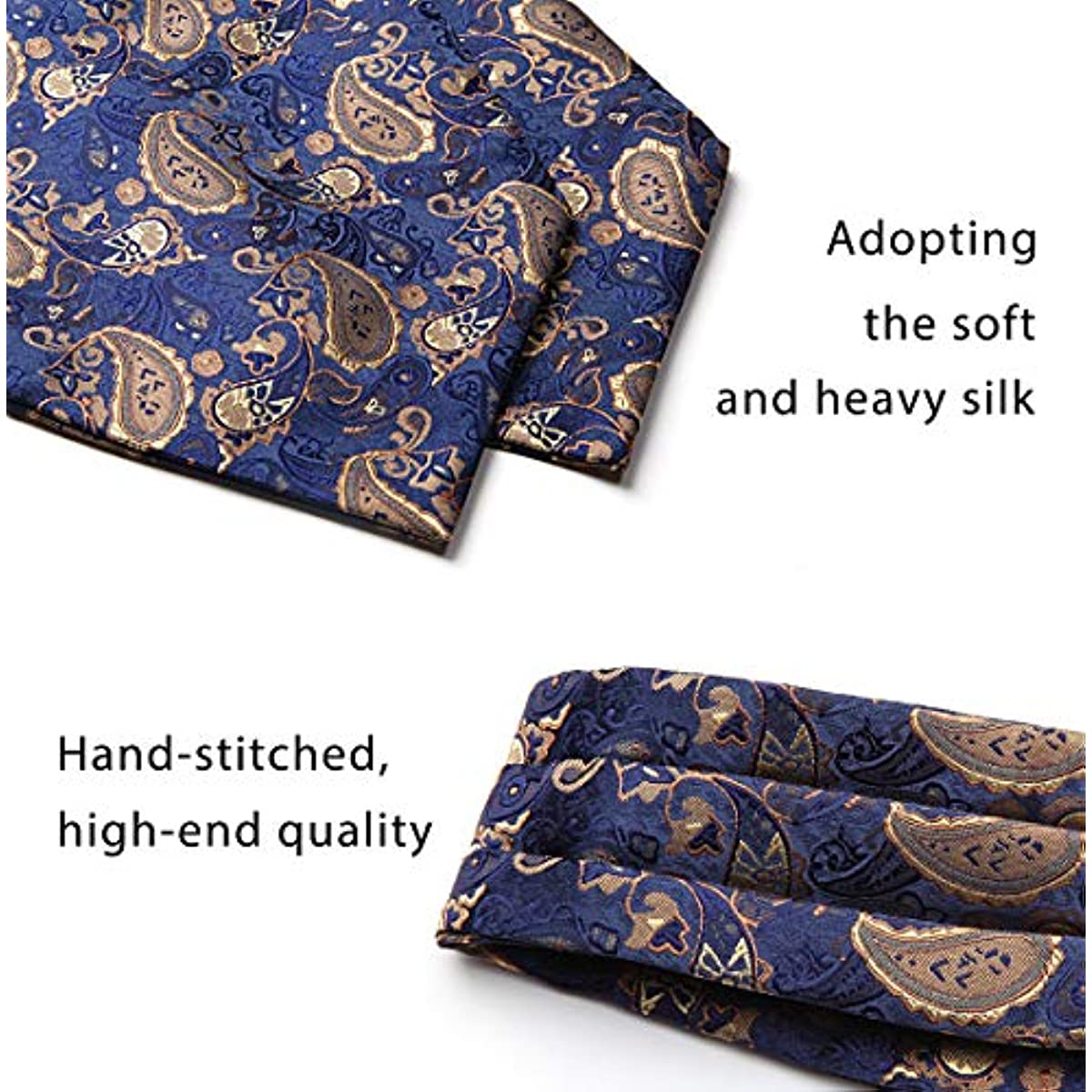 Hisdern Paisley Ascot Cravat for Men Navy Blue Gold Formal Neckwear