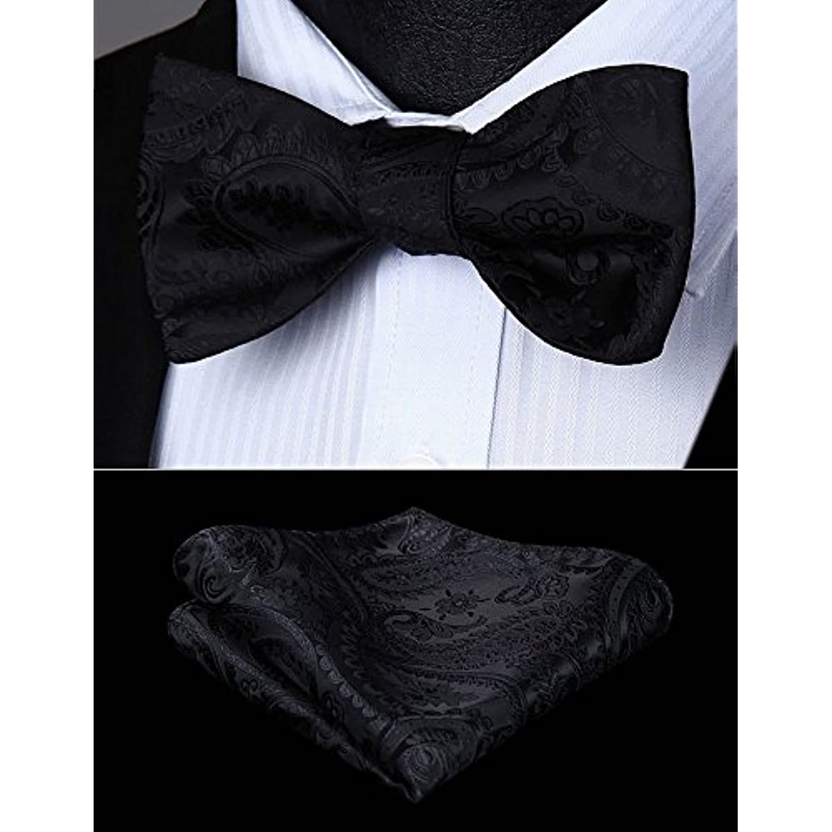 Hisdern Black Paisley Bow Tie Set For Evening Wear