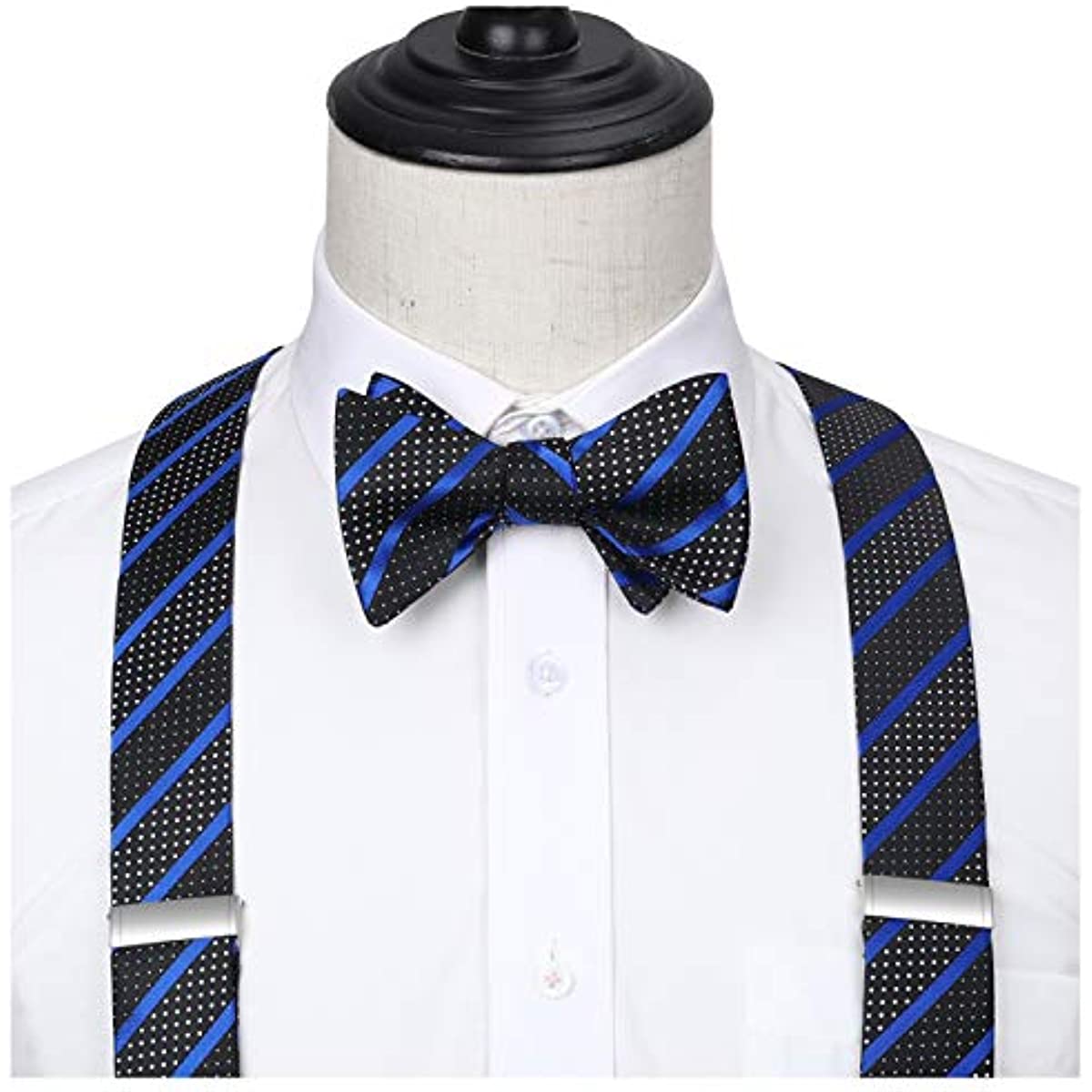 Hisdern Striped Suspenders Bow Tie Set Red Blue Black Groom Outfit