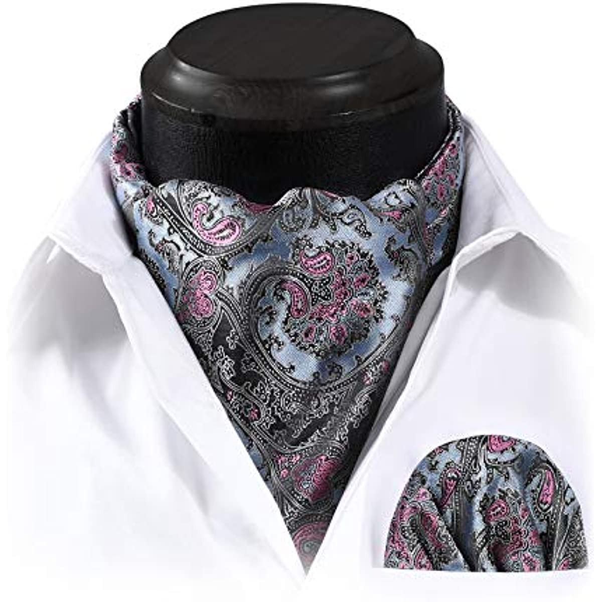 Hisdern Floral Blue Pink Ascot Cravat for Men Wedding Formal