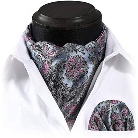 Hisdern Floral Blue Pink Ascot Cravat for Men Wedding Formal