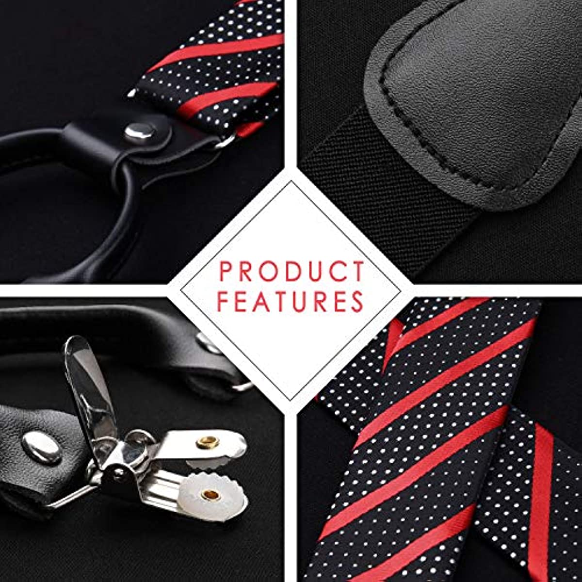 Hisdern Striped Suspenders Pre-tied Bow Tie Set Red Black Black Groom Outfit
