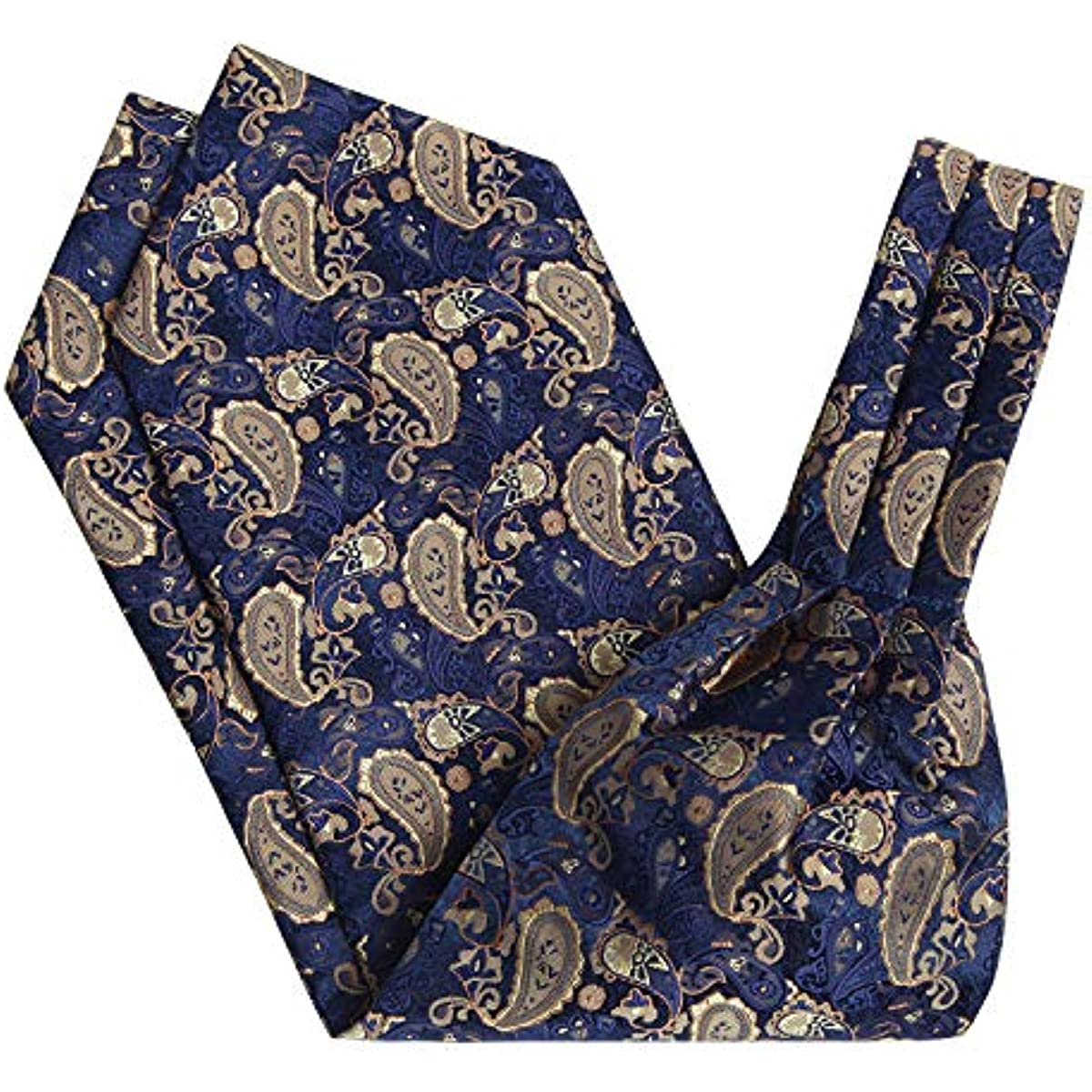 Hisdern Paisley Ascot Cravat for Men Navy Blue Gold Formal Neckwear