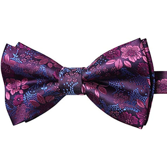 Hisdern Vintage Pink Floral Pre-Tied Bow Tie for Prom