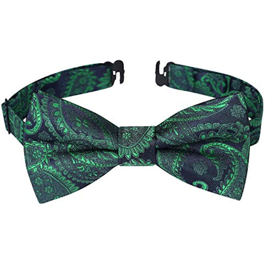 Hisdern Green Navy Blue Floral Paisley Pre-Tied Bow Tie for Boys