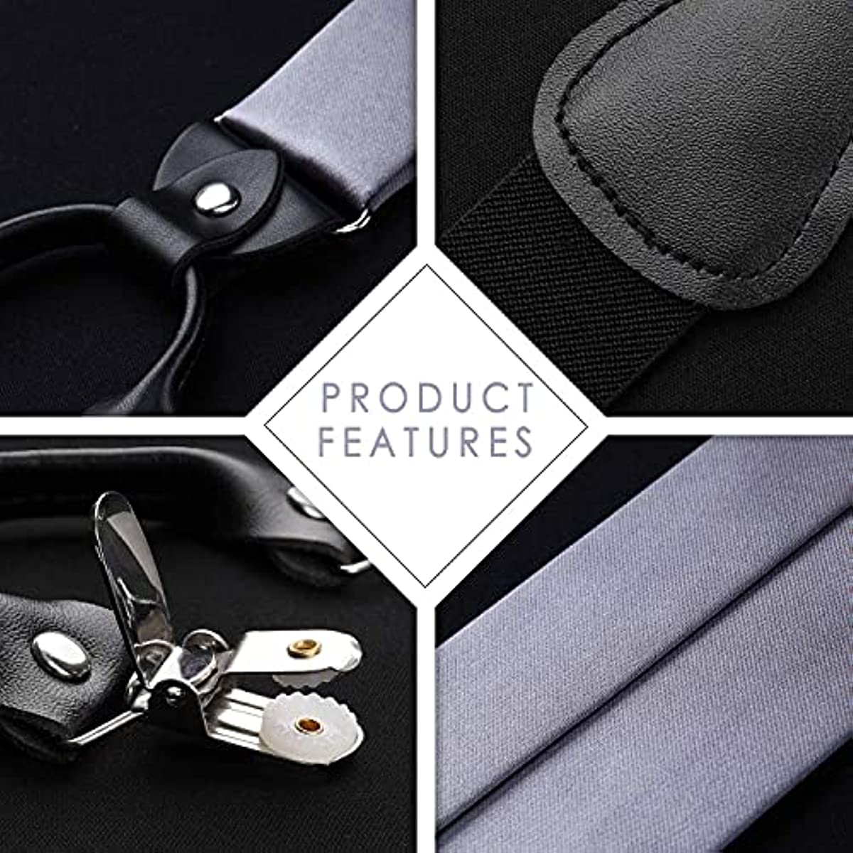 Hisdern Solid Suspenders Pre-Tied Bow Tie Set Grey Formal Wedding Outfit