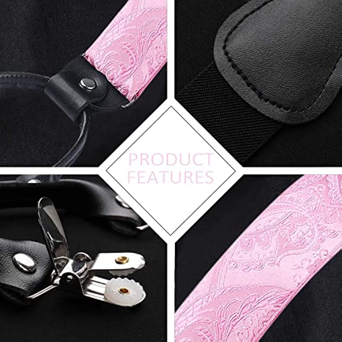 Hisdern Paisley Suspenders Pre-tied Bow Tie Set Pink Formal Accessories