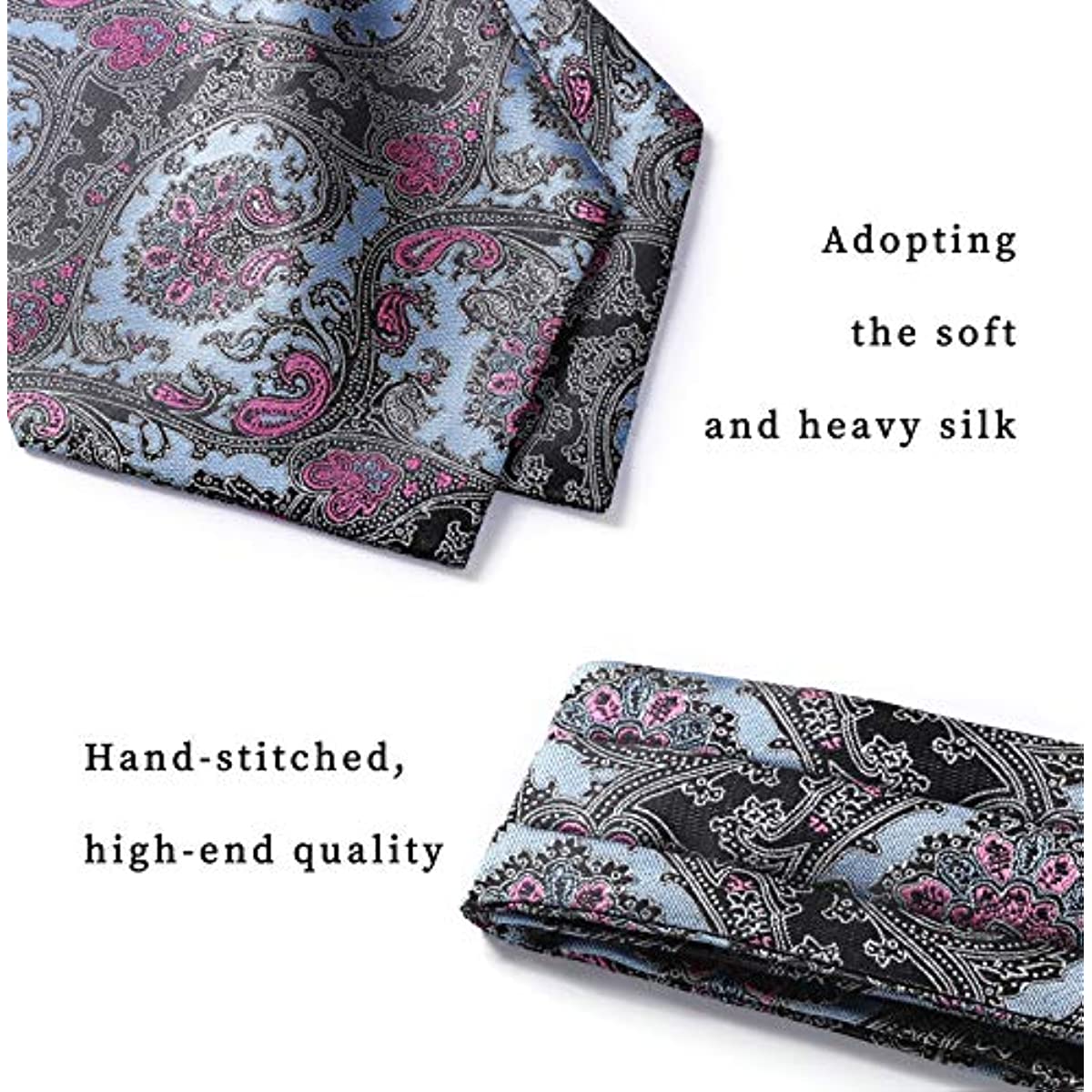 Hisdern Floral Blue Pink Ascot Cravat for Men Wedding Formal