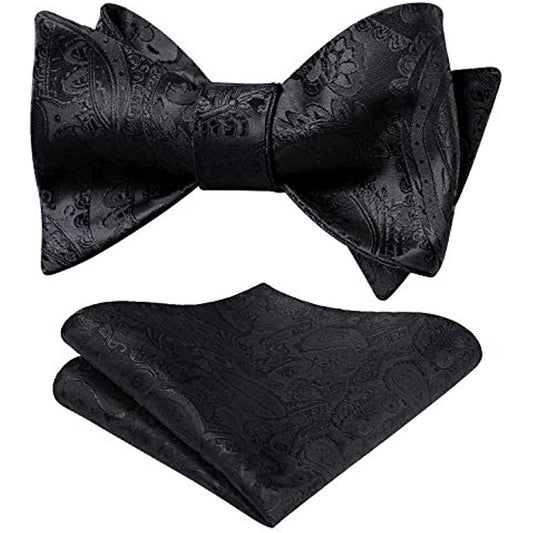 Hisdern Black Paisley Bow Tie Set For Evening Wear