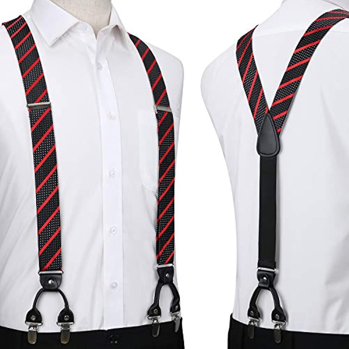 Hisdern Striped Suspenders Bow Tie Set Red Black Groom Outfit