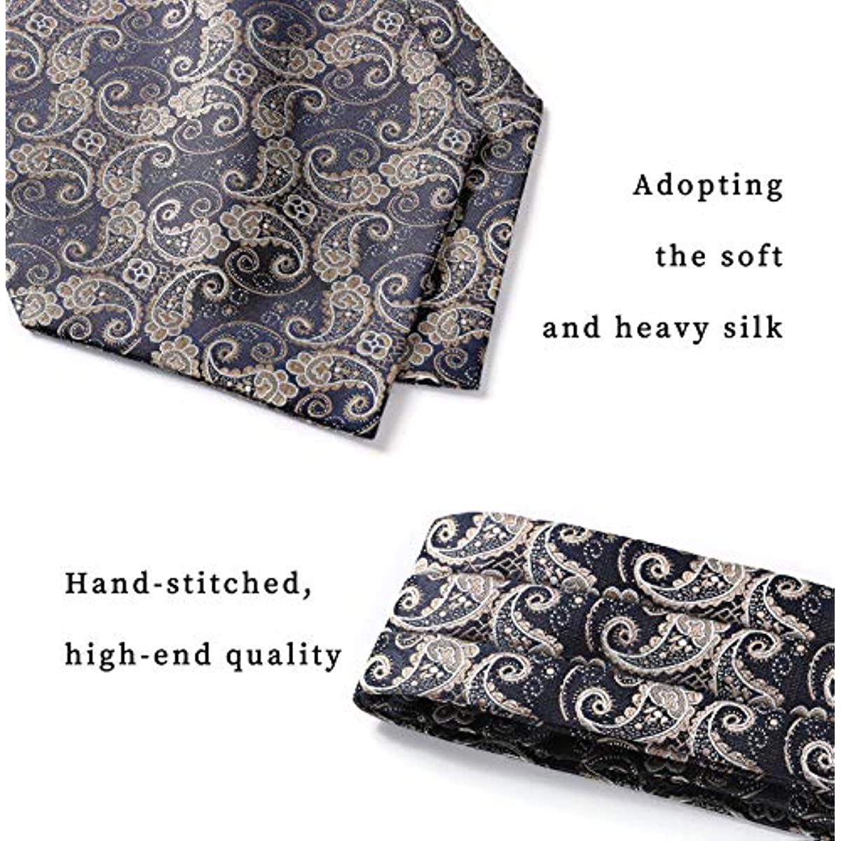 Hisdern Paisley Ascot Cravat for Men Navy Blue Formal Neckwear