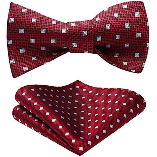 Hisdern Polka Dots Red White Bow Tie Set for Party Wedding