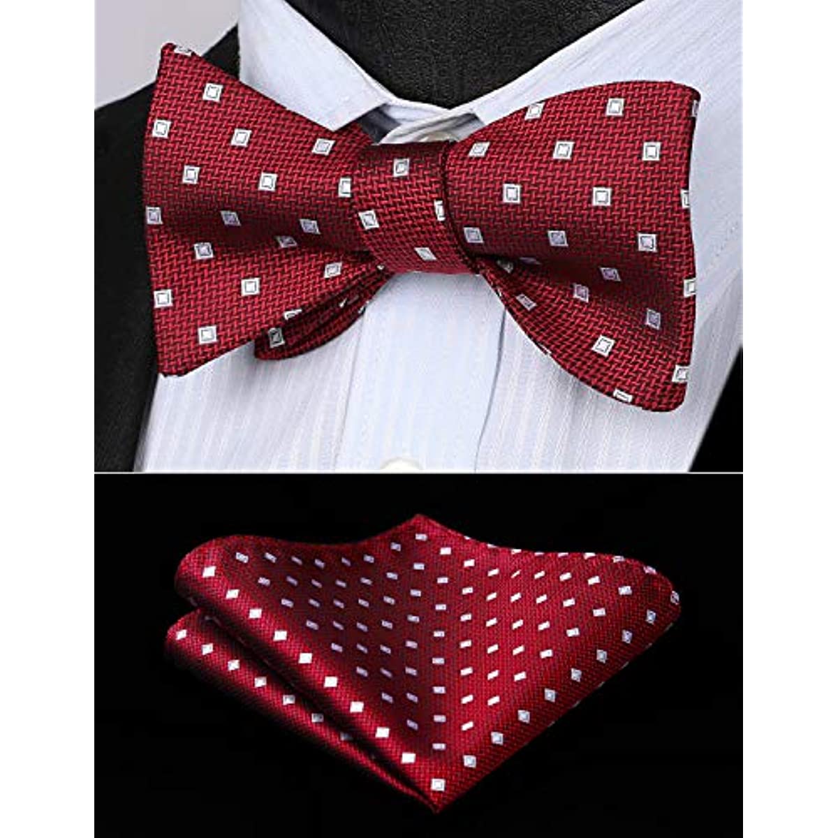 Hisdern Polka Dots Red White Bow Tie Set for Party Wedding