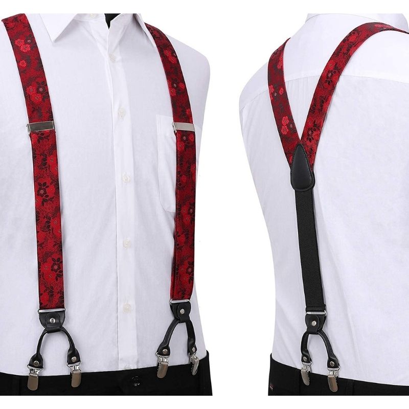 Hisdern Paisley Suspenders Bow Tie Set Red Formal Accessories