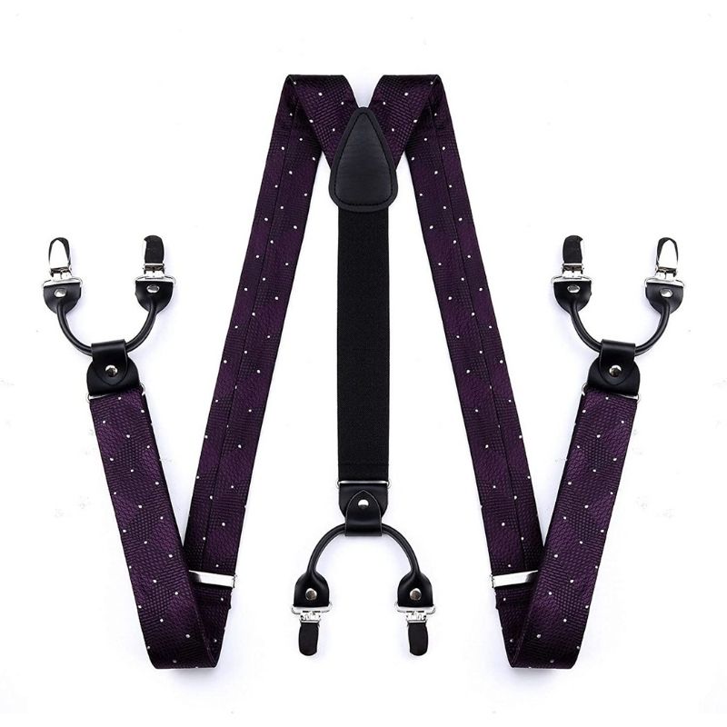 Hisdern Plaid Suspenders Bow Tie Set Purple Pattern Accessories