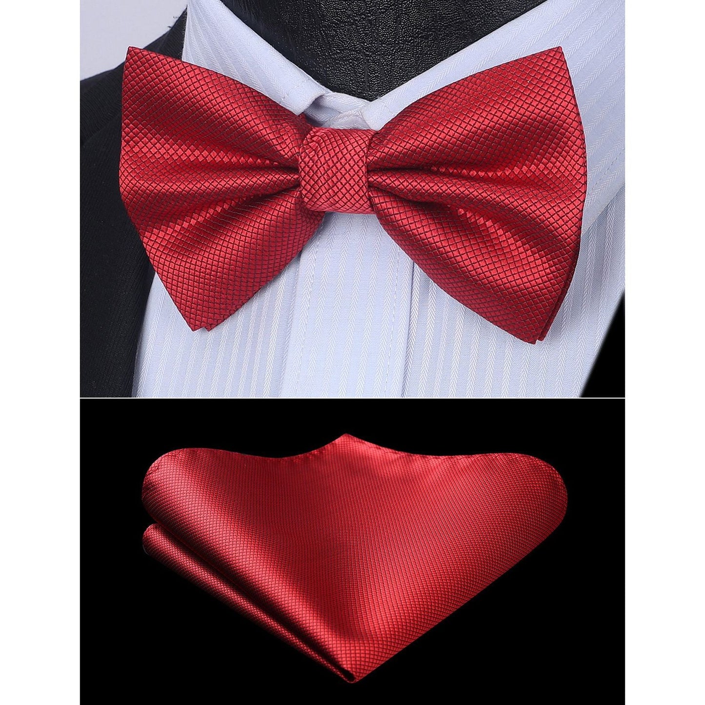 Hisdern Red Solid Pre-Tied Bow Tie Accessories Set For Evening Wear