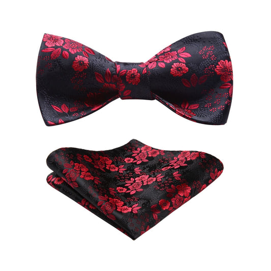 Hisdern Burgundy Floral Bow Tie Set Groomsmen Wedding