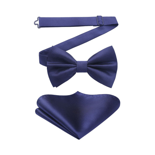 Hisdern Navy Blue Solid Pre-Tied Bow Tie Accessories Set For Evening Wear