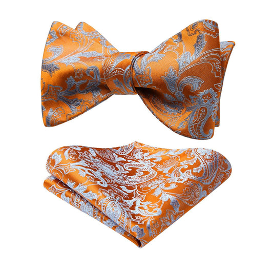 Hisdern Orange Paisley Bow Tie Set For Evening Wear