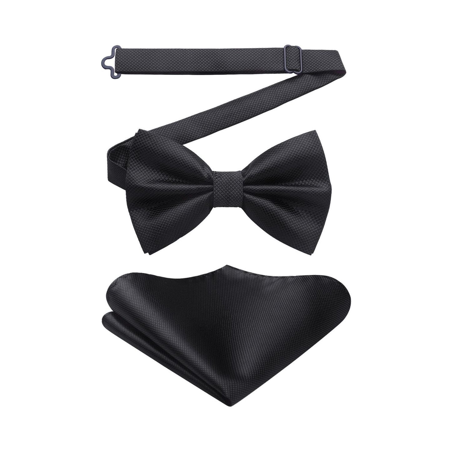 Hisdern Black Solid Pre-Tied Bow Tie Accessories Set For Evening Wear
