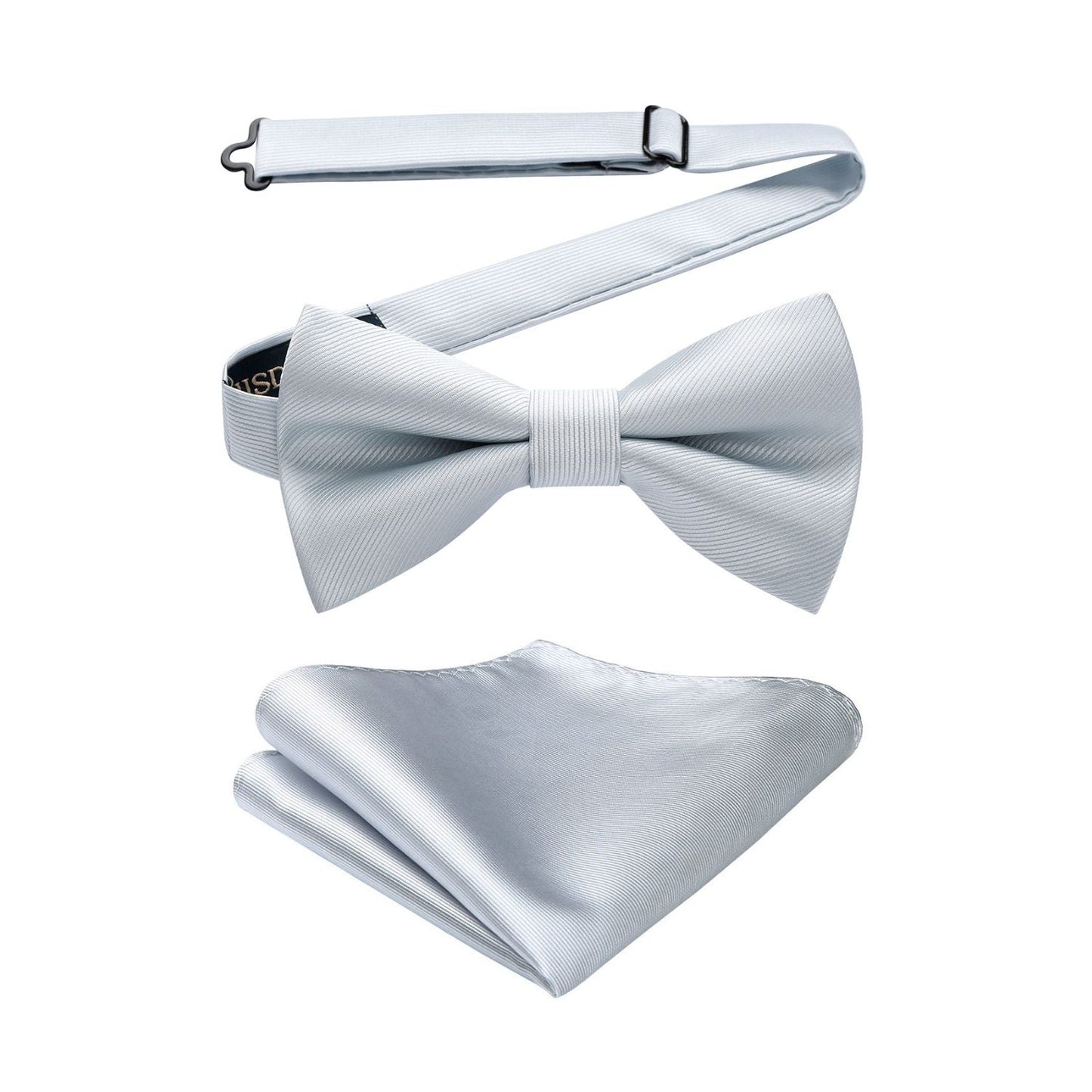 Hisdern Grey Solid Pre-Tied Bow Tie Accessories Set For Evening Wear