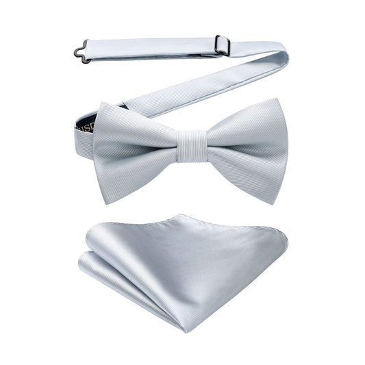 Hisdern Grey Solid Pre-Tied Bow Tie Accessories Set For Evening Wear