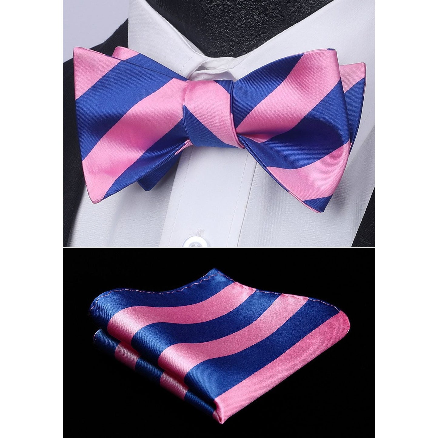 Hisdern Pink Blue Striped Bow Tie Accessories Set For Evening Wear