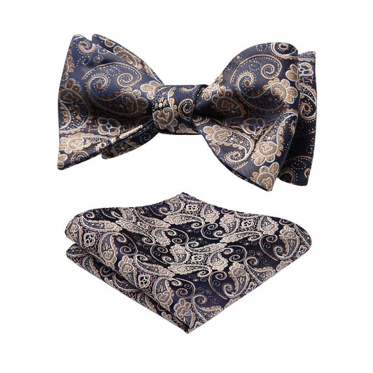 Hisdern Gold Paisley Bow Tie Set For Evening Wear