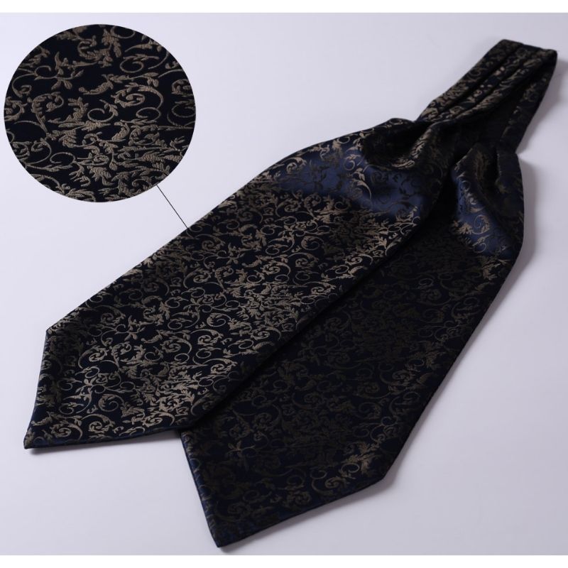 Hisdern Floral Navy Blue Ascot Cravat for Men Wedding Formal