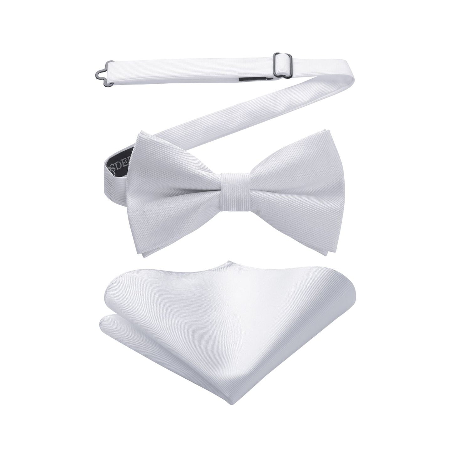 Hisdern White Solid Pre-Tied Bow Tie Accessories Set For Evening Wear