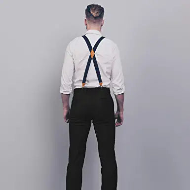 Hisdern Navy Blue Paisley Suspenders Pre-Tied Bow Tie Set Formal Wedding