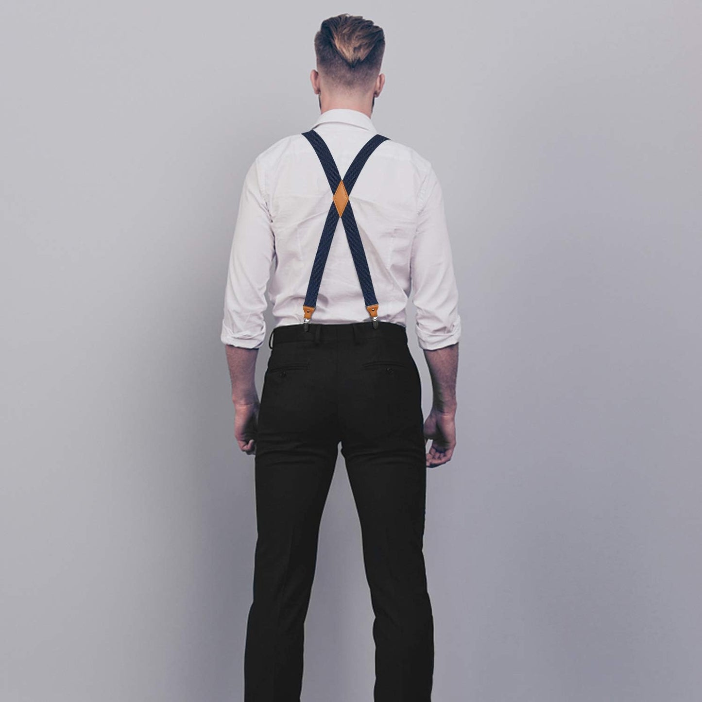 Hisdern 2pcs 1.4 Inch Adjustable Suspender Navy Blue 4-Clip for Formal Pants