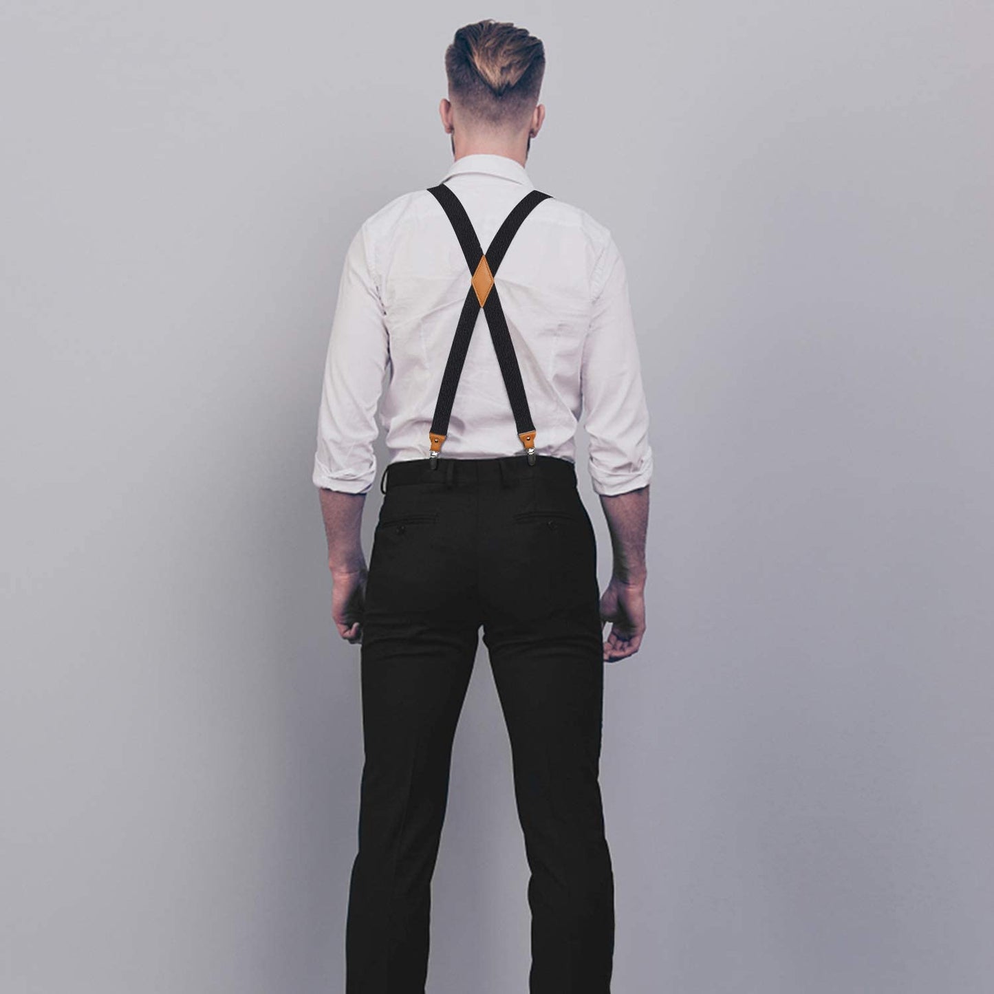Hisdern Black Solid Suspenders Pre-Tied Bow Tie Set Formal Wedding