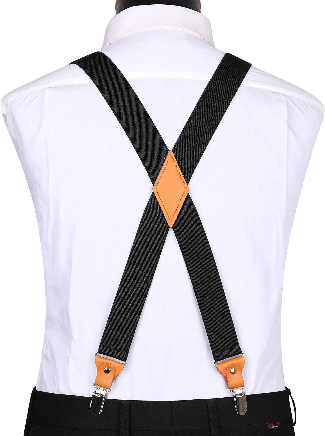 Hisdern 2pcs 1.4 Inch Adjustable Suspender Black Grey 4-Clip for Formal Pants
