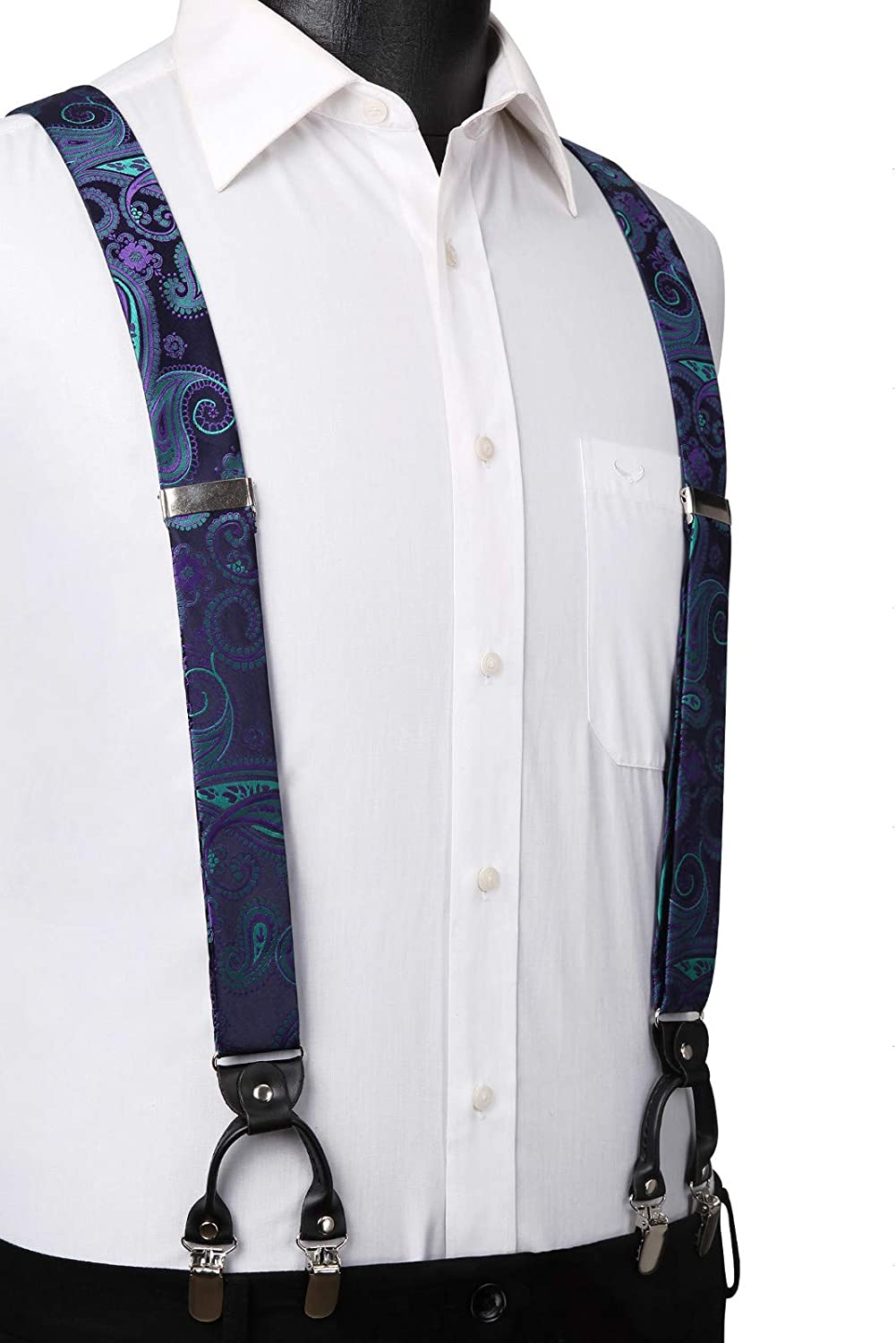 Hisdern Paisley Suspenders Bow Tie Set Blue Purple Formal Accessories